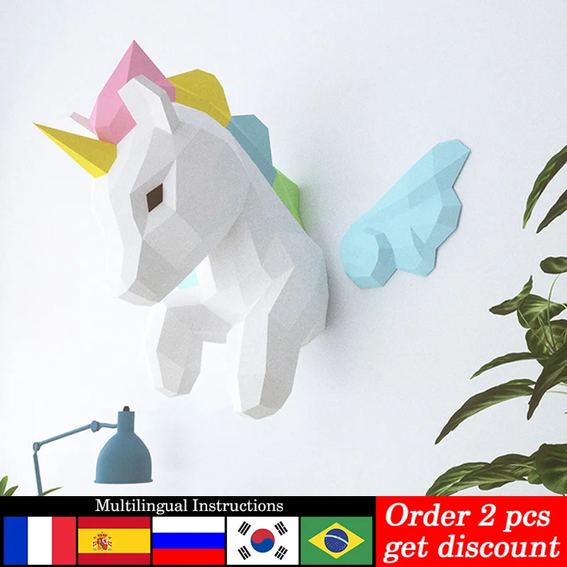 Art Craft With Cardboard - Gökkuşağı ünikorn Hayvan Duvar Dekor Ev