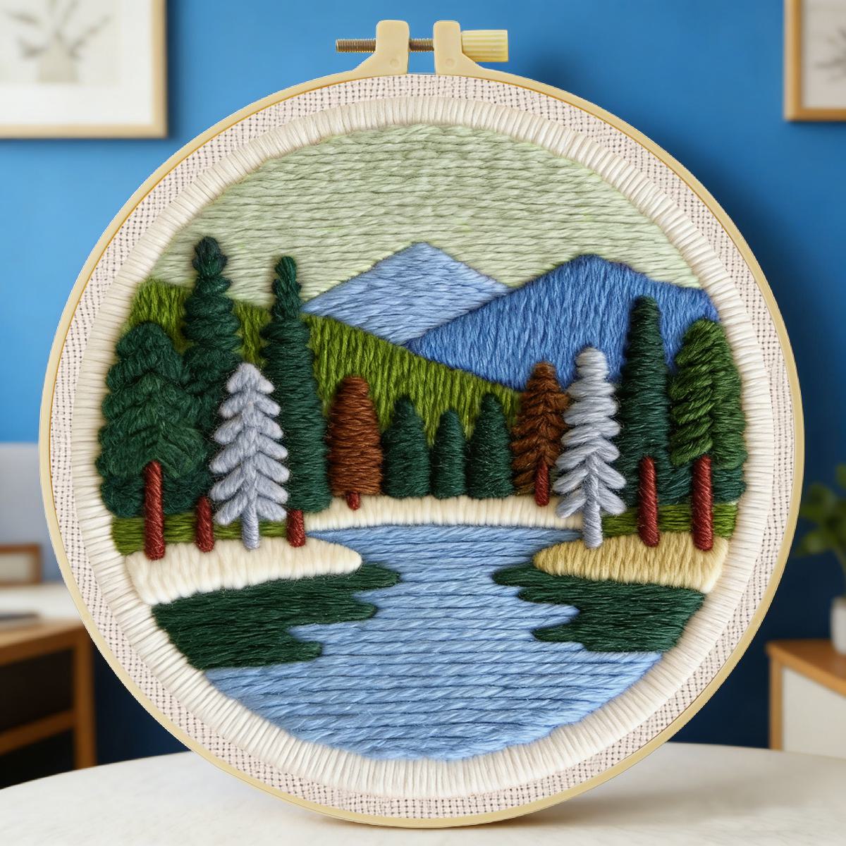 Punch Needle Kit - 20X20CM/7.87 inç Manzara Desenli Punch İğne