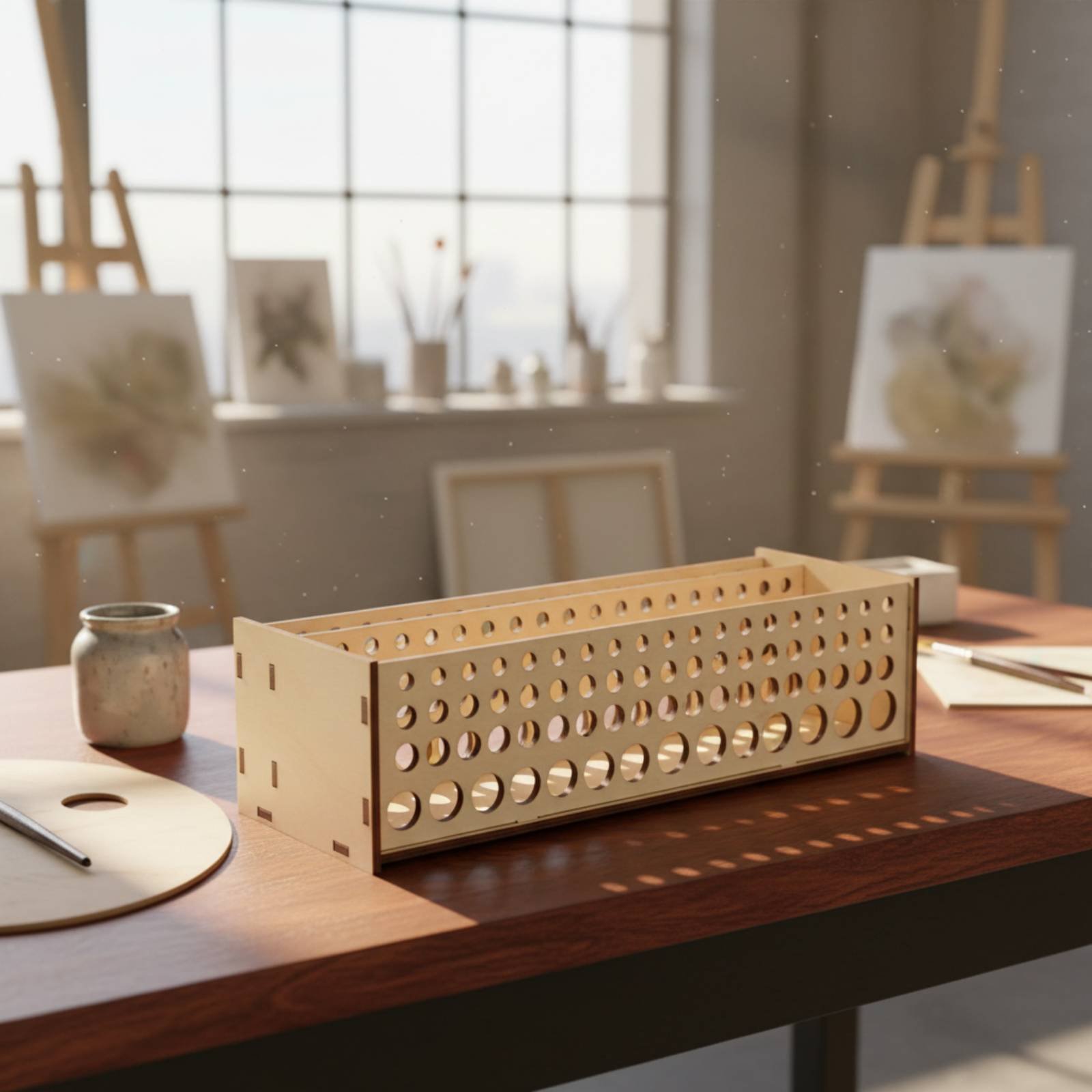 Art And Craft Studio - Boya Fırçası Rafı 67 Delikli Ahşap