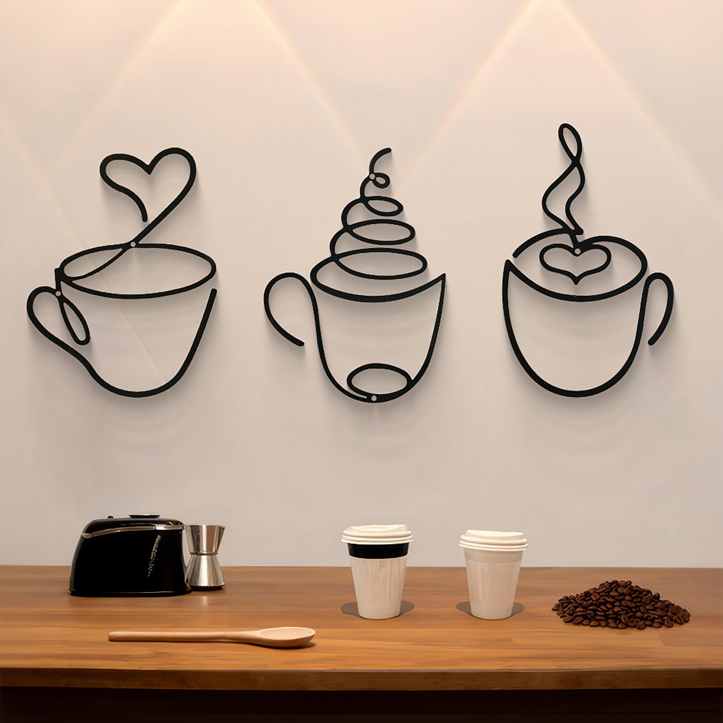 Art Craft Cafe - 3 Parçalı Yaratıcı Kahve Duvar Asma